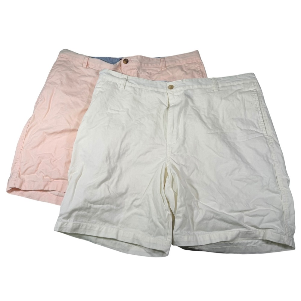 2pairs Chaps 40 Pink White Chino Shorts Bundle Flat Front Preppy Coastal Summer
